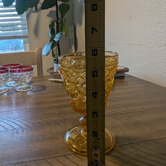 1840 Old Baccarat Style Amber Orange Glow Arabesque Pattern Intricate Wine Glass - Picture 8 of 14